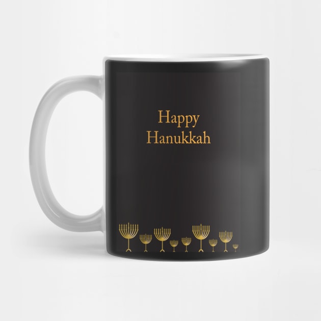 Happy Hanukkah greeting with Golden Menorah illustration on Black background by sigdesign